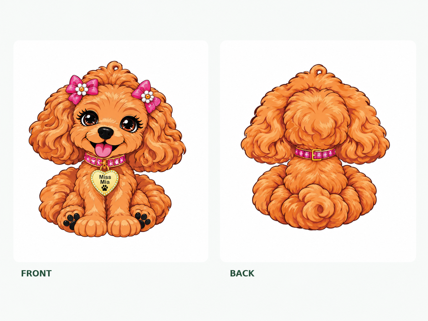 Manually recreated a detailed pet illustration into scalable vector artwork for a custom keyring project.